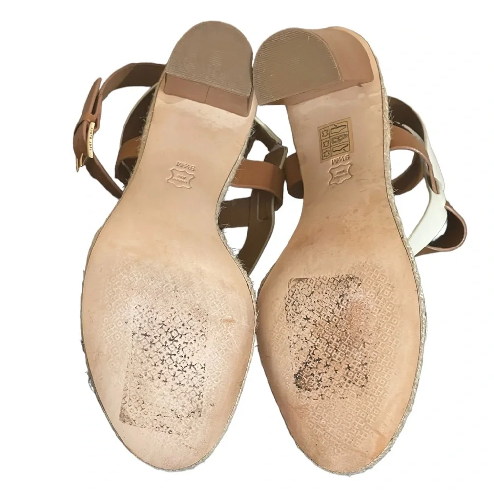 Tory Burch Marbella Tan White Ankle Strap‎ Sandals size 9/12 M
